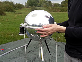 The Deep Sweep probe, which uses a shell made from two mirrored acrylic surveillance camera covers. 